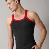 Classic gym vest for men in charcoal grey with red trim sleeveless athletic design