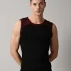Classic gym vest for men in black and maroon sleeveless athletic design