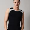 Classic gym vest for men in navy blue and grey sleeveless athletic design